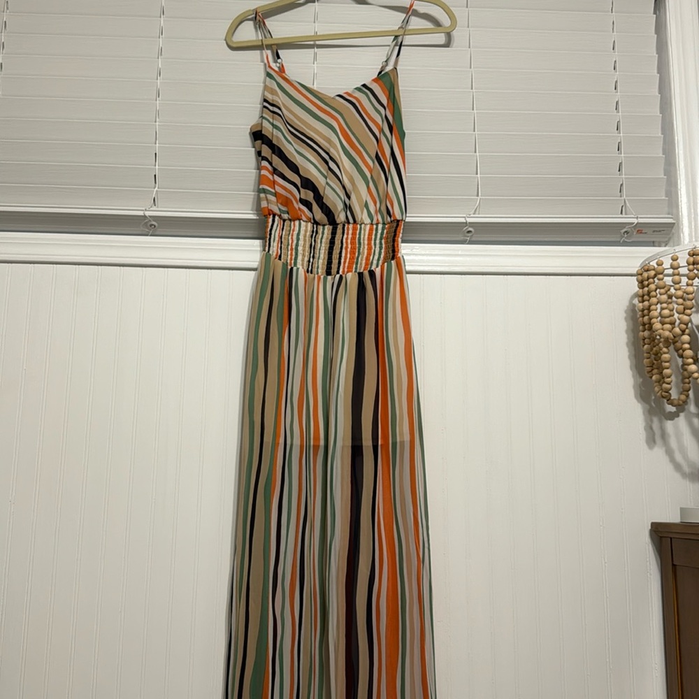 Fire Los Angeles Medium Pastel Striped Maxi Dress; women’s medium